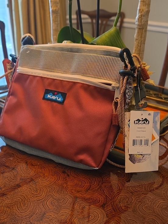 Kavu Handbags - Kavu Seashore Cool AQUA Crossbody Bag in Rust and Cream